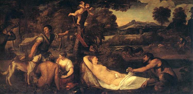 木星和安提奥佩（帕尔多金星） Jupiter and Anthiope (Pardo Venus) (1540 - 1542)，提香·韦切利奥