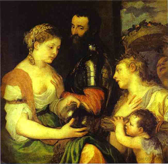 与灶神星和处女膜结婚,作为金星和火星联盟的保护者和顾问 Marriage with Vesta and Hymen as Protectors and Advisers of the Union of Venus and Mars (1532),提香·韦切利奥