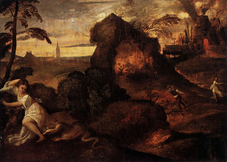 俄耳甫斯和欧律狄刻 Orpheus and Eurydice (c.1508)，提香·韦切利奥