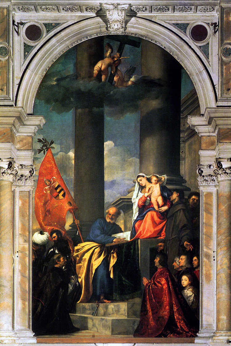 佩萨罗家族的麦当娜 The Madonna of the Pesaro Family (1519 - 1526)，提香·韦切利奥