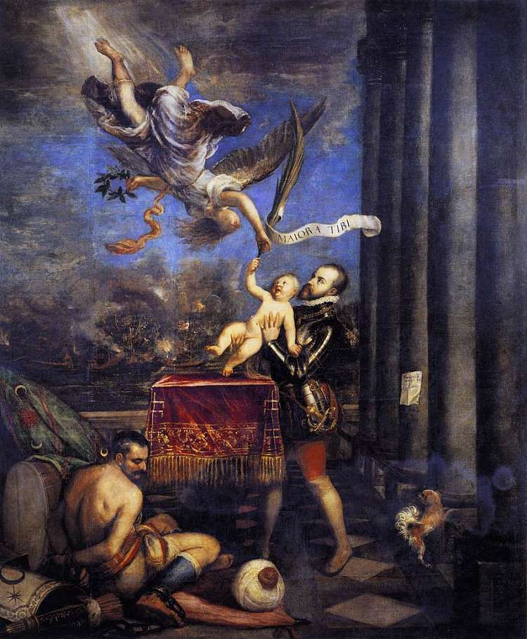 腓力二世献上唐·费尔南多的胜利 Philip II Offering Don Fernando to Victory (c.1570)，提香·韦切利奥