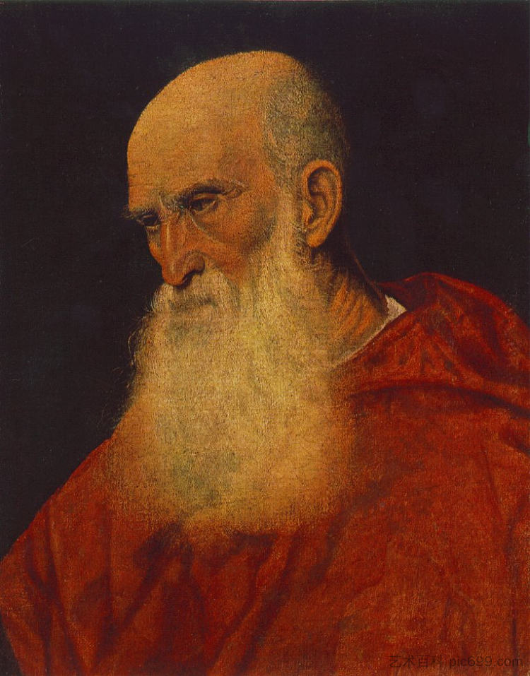 一位老人的肖像（彼得罗红衣主教本博） Portrait of an Old Man (Pietro Cardinal Bembo) (1545 - 1546)，提香·韦切利奥