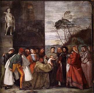 新生儿的奇迹 The Miracle of the Newborn Child (1511)，提香·韦切利奥