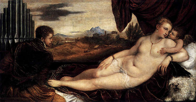 维纳斯和丘比特与管风琴师 Venus and Cupid with an Organist (1548 - 1549),提香·韦切利奥