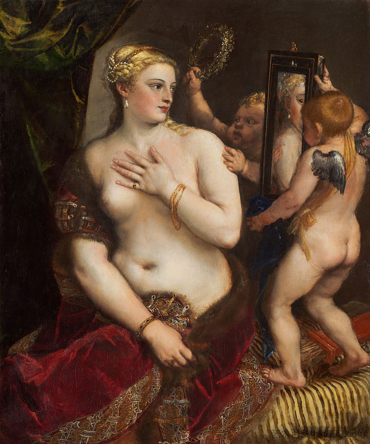 镜子前的维纳斯 Venus in Front of the Mirror (1553 - 1554)，提香·韦切利奥