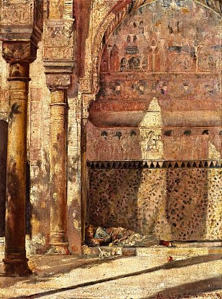 晒太阳 – 阿尔罕布拉宫的一个角落 Basking – A Corner in the Alhambra (1883)，汤姆·罗伯茨