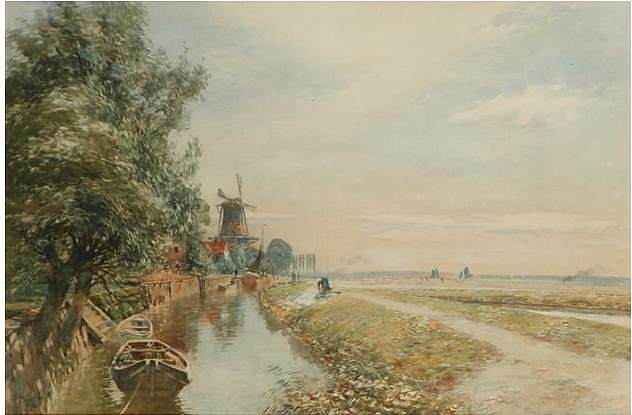 运河场景与风密尔 Canal scene with windmil (1906)，汤姆·斯科特