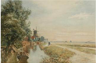 运河场景与风密尔 Canal scene with windmil (1906)，汤姆·斯科特