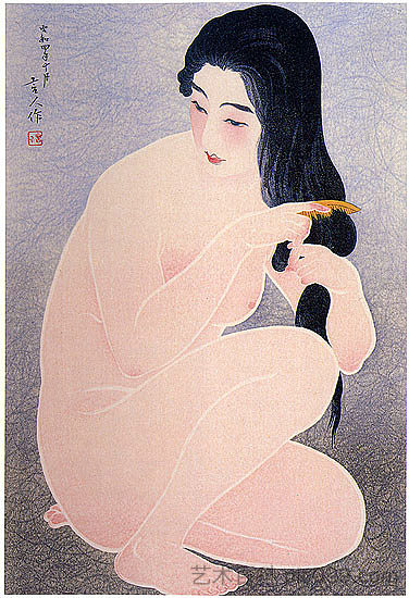 在浴缸中梳理（变体） Combing in the Bath (variant) (1929)，鸟居言人