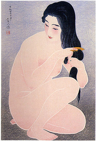 在浴缸中梳理（变体） Combing in the Bath (variant) (1929)，鸟居言人