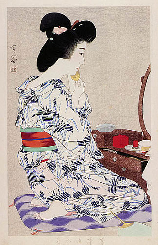 在轻盈的夏日和服与鸢尾花 In a Light Summer Kimono with Irises (1933)，鸟居言人