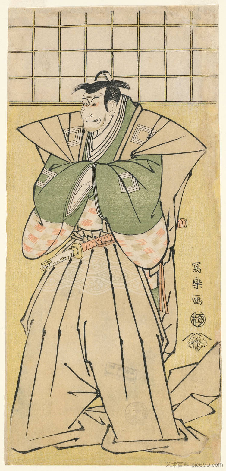 歌舞伎 演员 市川惠比藏 I 饰 镰仓刚大雄 Kabuki Actor Ichikawa Ebizō I as Kamakura Gondayū (1795)，东洲斋写乐