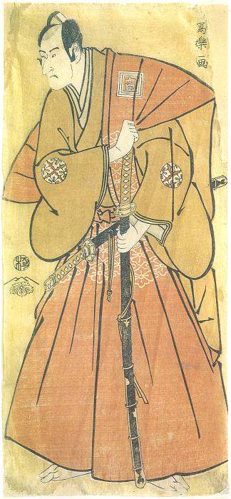 市川驹藏三世 饰 神岛的宗泉六郎 Ichikawa Komazō III as Minase Rokurō Munezumi in a kamishimo (1795)，东洲斋写乐