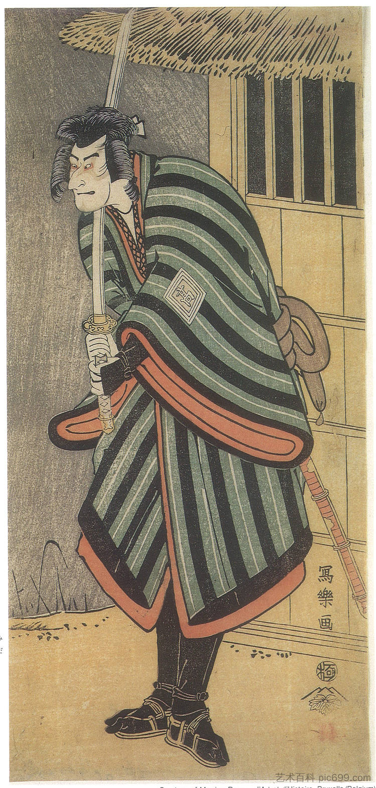 市川驹三世 饰 僧人西保之美田次郎，实际上是相模次郎常之 Ichikawa Komazō III as the monk Saihō no Mida Jirō, actually Sagami Jirō Tokiyuki (1795)，东洲斋写乐