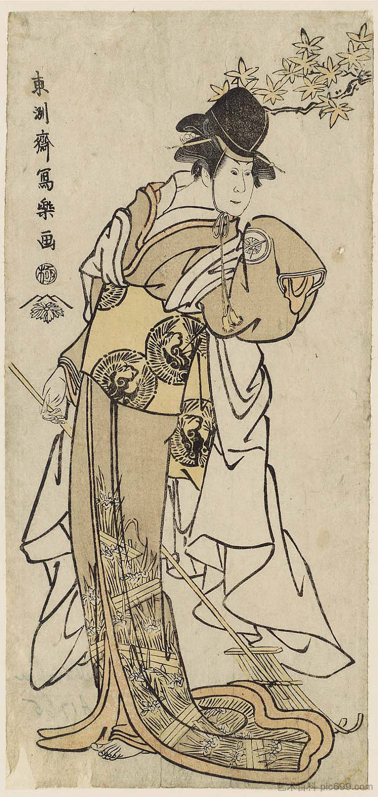 岩井半四郎四世 饰 千早，新堂神父健光的妹妹 Iwai Hanshirō IV as Chihaya, the younger sister of the Shintō priest Kenkō (1795)，东洲斋写乐