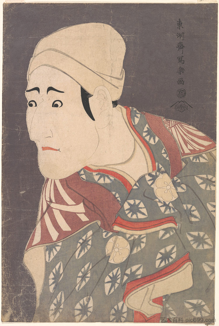 歌舞伎 演员 森田勘也八世 饰 剧中泷内纪井白的宇贵次郎作 Kabuki Actor Morita Kanya VIII as Uguisu No Jirōsaku in the Play Katakiuchi Noriaibanashi (1794),东洲斋写乐