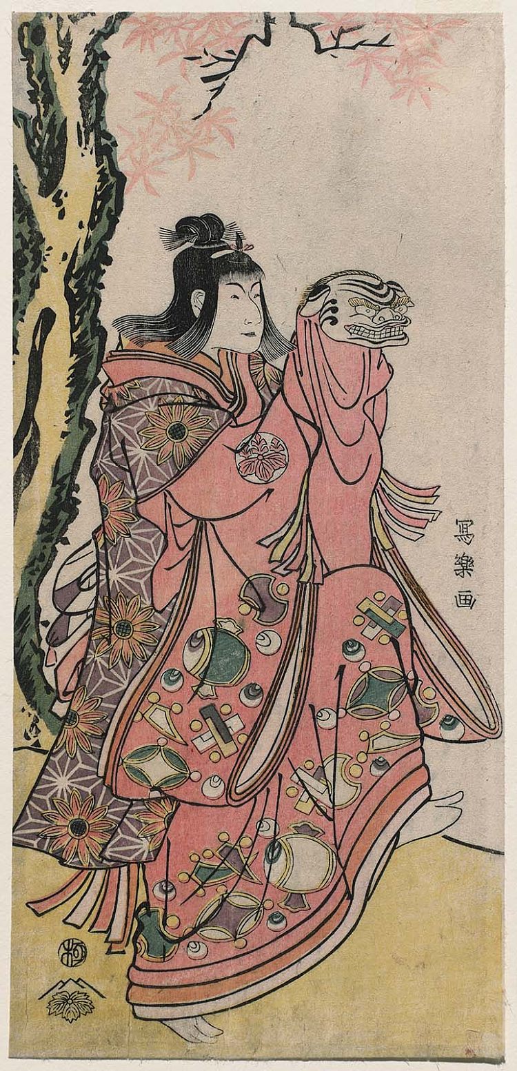 中山富三郎 I 饰 神室表演舞狮 Nakayama Tomisaburō I as a Kamuro Performing a Lion Dance (1794)，东洲斋写乐