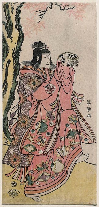 中山富三郎 I 饰 神室表演舞狮 Nakayama Tomisaburō I as a Kamuro Performing a Lion Dance (1794)，东洲斋写乐