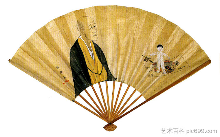 彩绘手扇 - 千门龙人 至 Painted Hand Fan - Senmen rōjin zu (1794)，东洲斋写乐