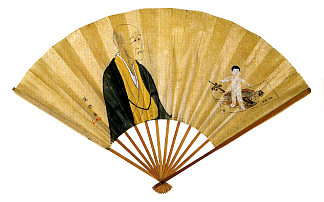 彩绘手扇 – 千门龙人 至 Painted Hand Fan – Senmen rōjin zu (1794)，东洲斋写乐