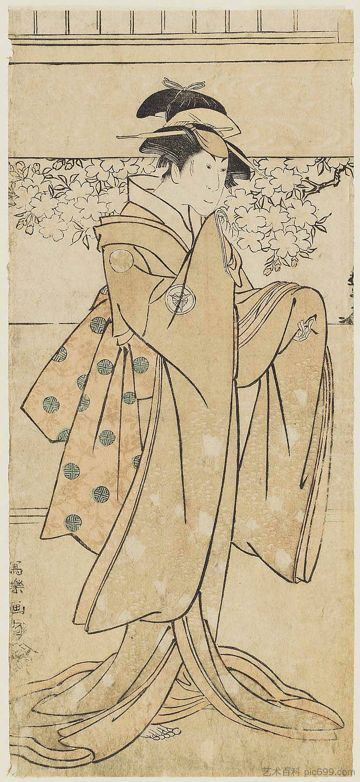 歌舞伎 演员 岩井久梅三郎 I 饰 久米吉艺妓 Kabuki Actor Iwai Kumesaburō I as the Geisha Kumekichi (1795)，东洲斋写乐