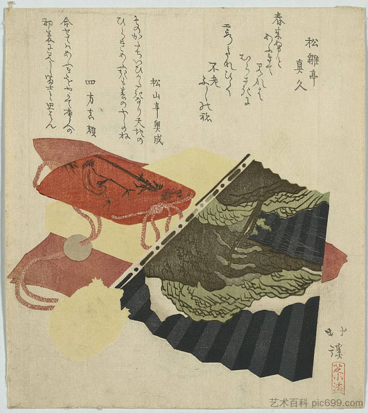 仁郎和扇子 Inrō and fan (1830)，鱼屋北溪