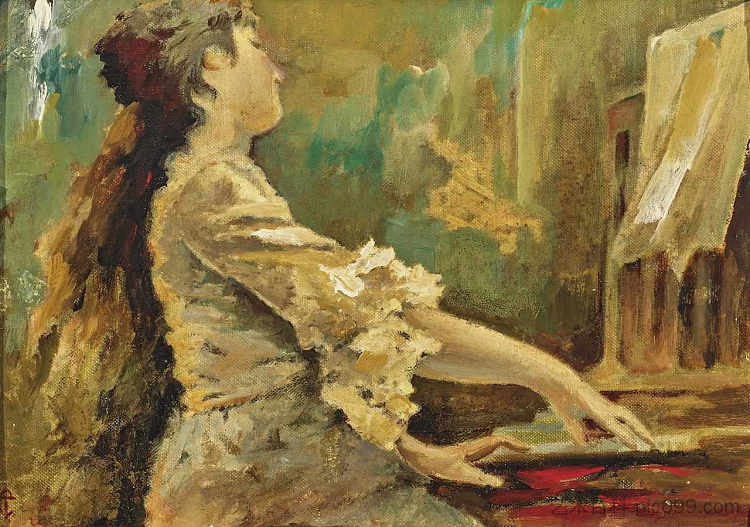 钢琴上的年轻女子 Young Woman at the Piano，安静的克雷莫纳