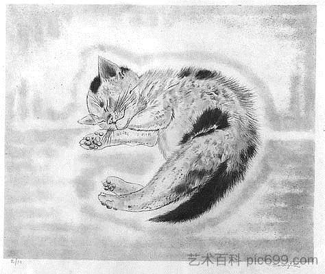 限定特価】 F-7藤田嗣治、公式・a book of cats 版画 - maqaad.sa