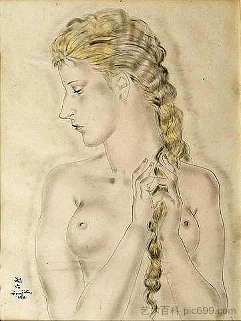 女人梳头 Femme se coiffant (1931)，藤田嗣治