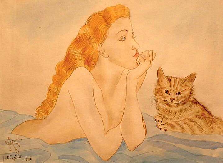 女人和猫 Woman and Cat (1937)，藤田嗣治