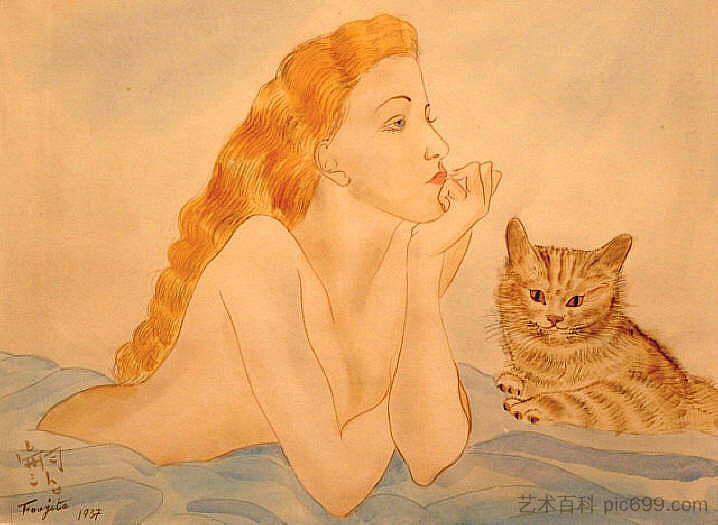 女人和猫 Woman and Cat (1937)，藤田嗣治