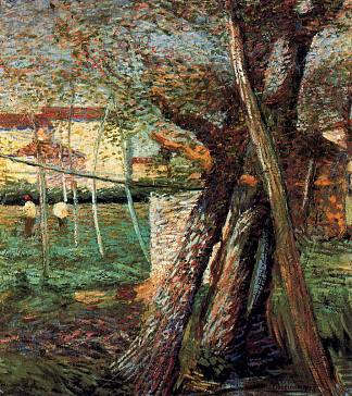 有树木的乡村 Countryside with Trees (1908; Milan,Italy                     )，翁贝托·薄邱尼