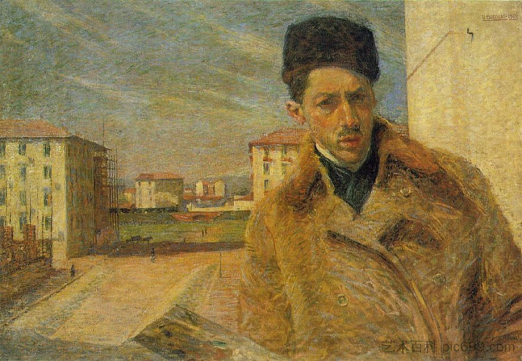 自画像 Self-portrait (1908; Milan,Italy  )，翁贝托·薄邱尼