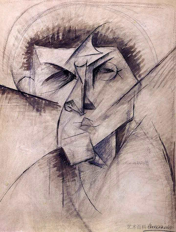 研究雕塑“头部的空洞和完整的抽象” Study for sculpture 'Empty and full abstracts of a head' (1912; Milan,Italy  )，翁贝托·薄邱尼