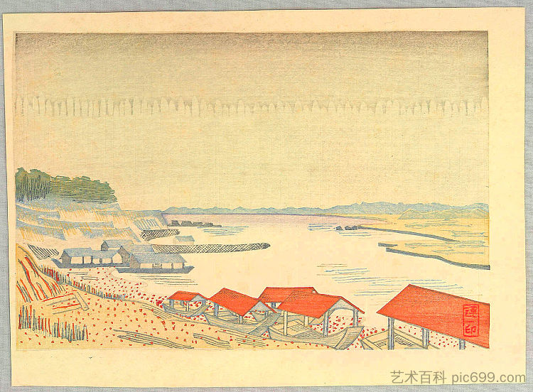 雨中的多摩河 Tama River in Rain (1929)，平冢运一