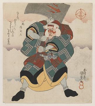 市川团十郎七世挥舞着斧头戴着白发假发 Ichikawa Danjuro VII Wielding an Axe wearing a White haired Wig (c.1825)，歌川国贞