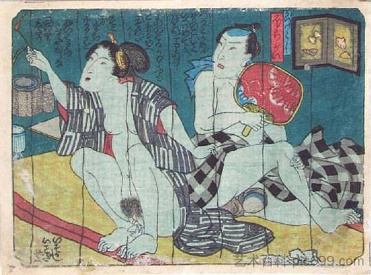 蚊帐 The Mosquito Netting (1835)，歌川国贞