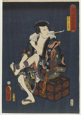 演员片冈二左卫门VIII 饰 九桐二左卫门 The Actor Kataoka Nizaemon VIII as Kumokiri Nizaemon (1859)，歌川国贞