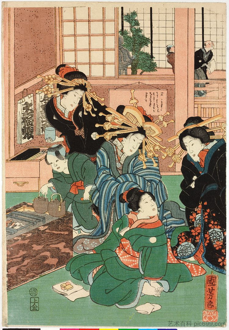 江户之花（中） Flowers of Edo (Center) (c.1860)，歌川国芳