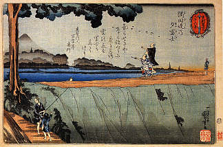 隅田川堤岸上的富士山 Mount Fuji from the Sumida River embankment (c.1842)，歌川国芳