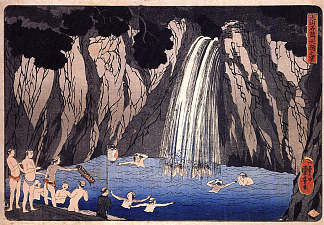 瀑布中的朝圣者 Pilgrims in the waterfall，歌川国芳