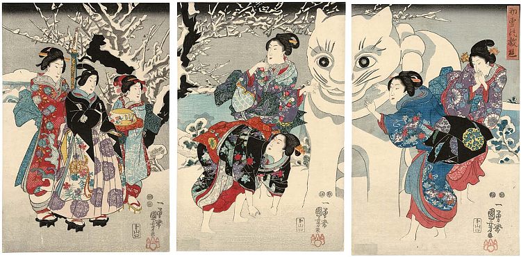 第一场雪的娱乐 Amusements of the First Snowfall (c.1847 - c.1852; Japan  )，歌川国芳