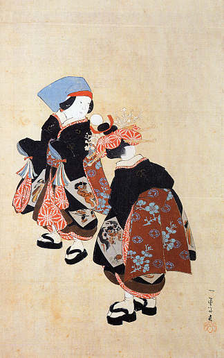 两个神室在等待 Two Kamuro waiting for a courtesan，歌川国芳