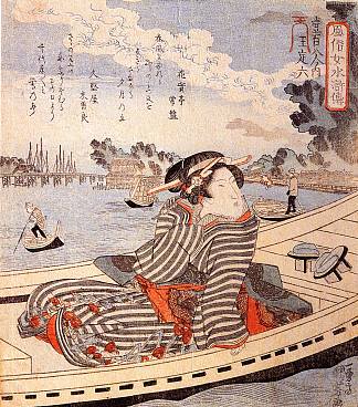 隅田河上船上的女人 Woman in a boat on the Sumida river，歌川国芳