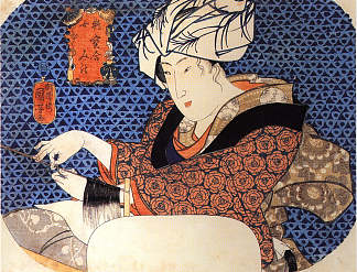 做假发的女人 Woman making a wig，歌川国芳