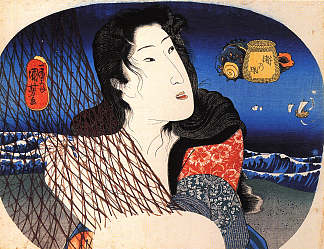 修补渔网的女人 Woman mending a fish net，歌川国芳