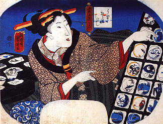 卖装饰碗的女人 Woman selling decorative bowls，歌川国芳