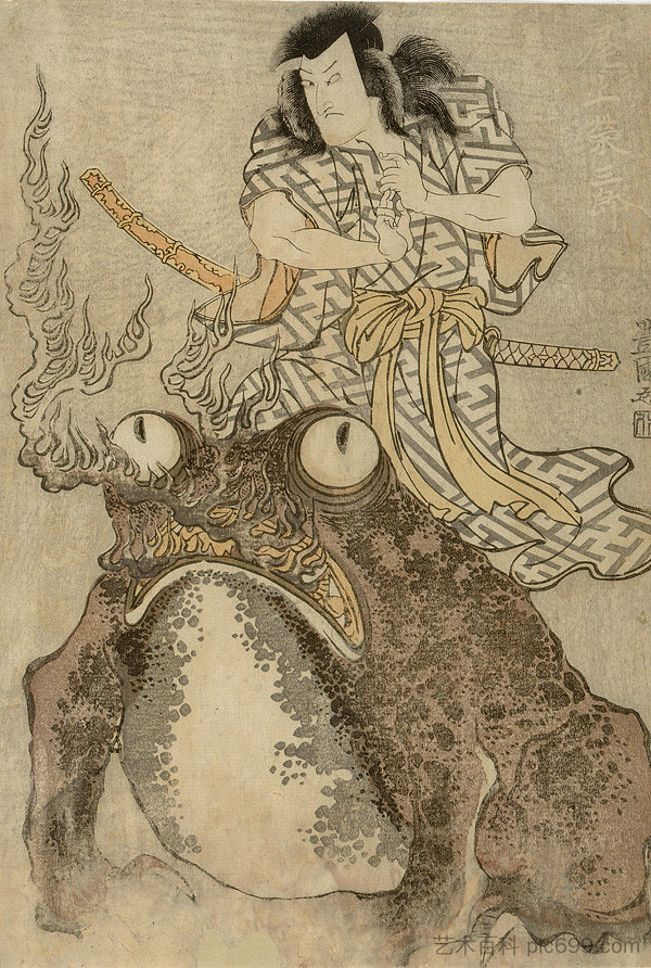 演员 大江荣三郎一世 饰 魔术师与巨蟾蜍 Actor Onoe Eizaburo I as a Magician with a Giant Toad (1809; Japan  )，歌川丰国