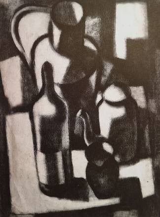 瓦伊达·拉约什 建构主义静物画，1928年 纸板木炭 358x340mm Vajda Lajos Constructiviste Still Life, 1928, Charcoal on Cardboard 358x340mm (1928)，瓦贾达拉霍斯