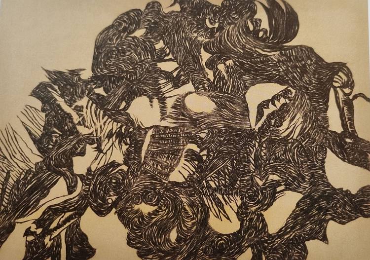 瓦伊达·拉约什 电流， 1940， 纸本木炭， 90x126cm Vajda Lajos Current, 1940, Charcoal on Paper, 90x126cm (1940)，瓦贾达拉霍斯